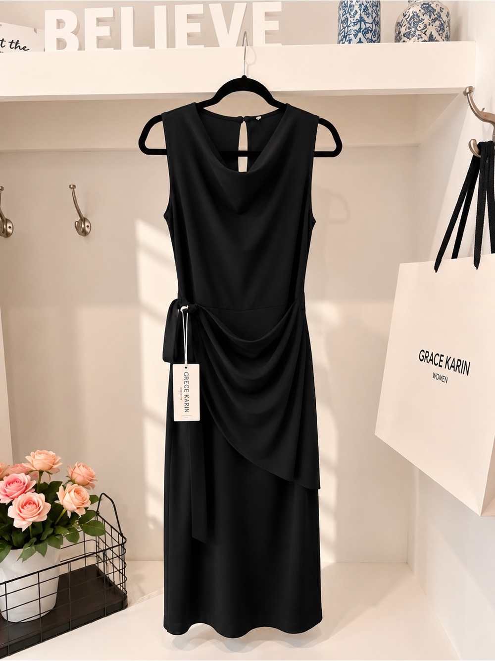 Black Draped Wide Leg Jumpsuit Elegant Sleeveless M/L